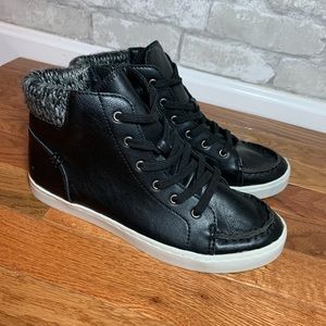 Bass Faux Leather High Top Sneakers with Chunky Knit Heel